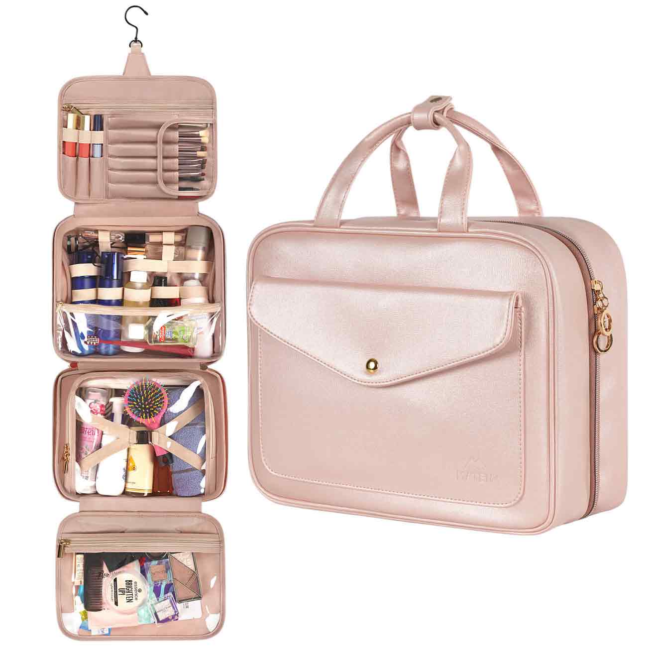 Pink/Blue Checkered Makeup Bag Travel Toiletries Organizer Case