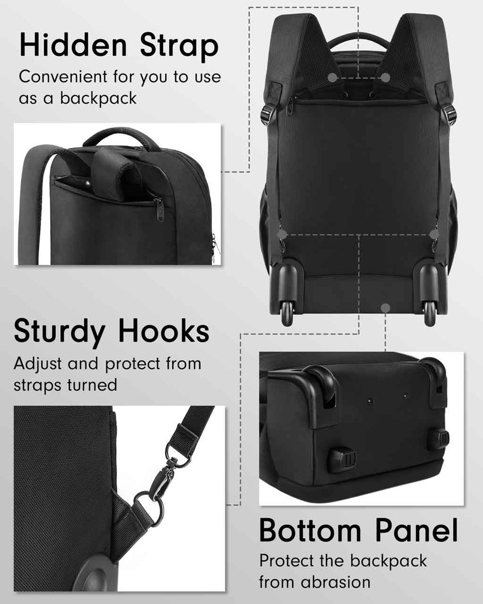 MATEIN Travel backpack with Wheels Black Color