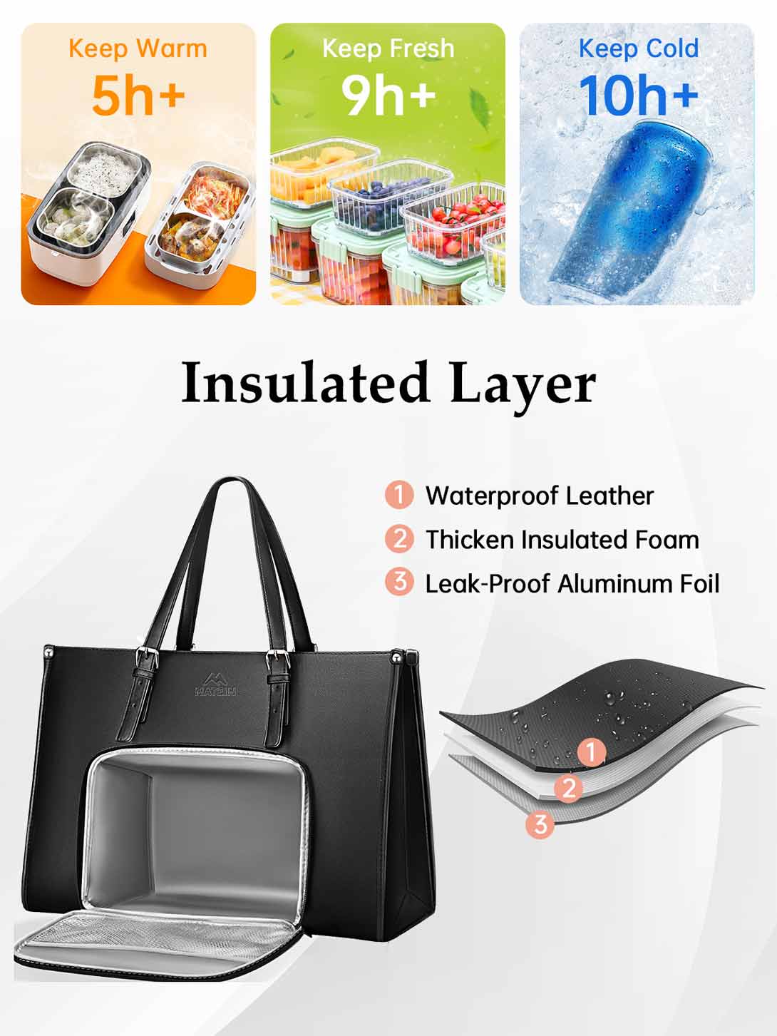 MATEIN Latop Tote Bag with Insulated Lunch Compartment