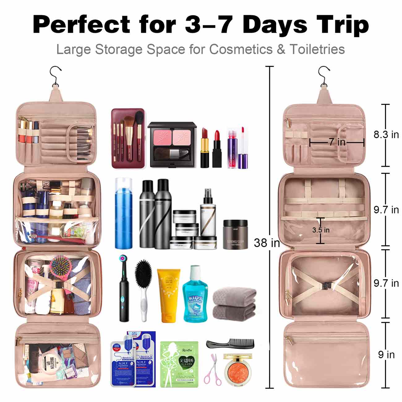  Large Capacity Makeup Bag Set - 3 Pieces Checkered Cosmetic Bag  for Women Travel Makeup Bag Organizer Cute Makeup Brushes Storage Bag Travel  Toiletry Bag Storage Bag for Women,Brown 