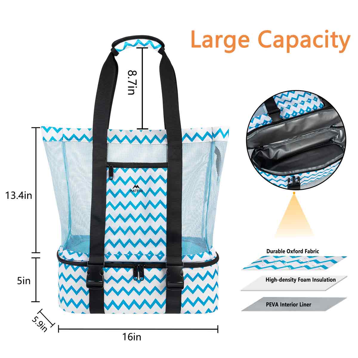 Pack of 2 Mesh Beach Bag Tote With Insulated Cooler