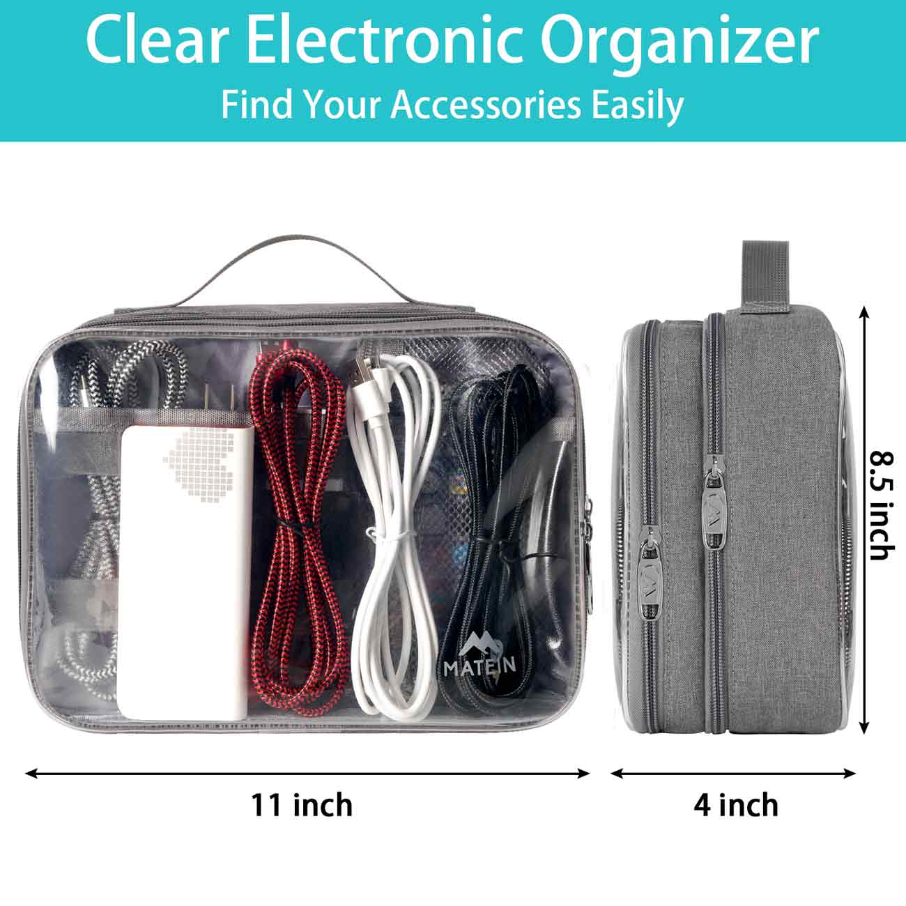 Cable Organizer Bag, Waterproof Travel Electronic Storage with Adjustable  Divider, Shockproof Portable Double Layer Tech Bags Carrying Case for Cord