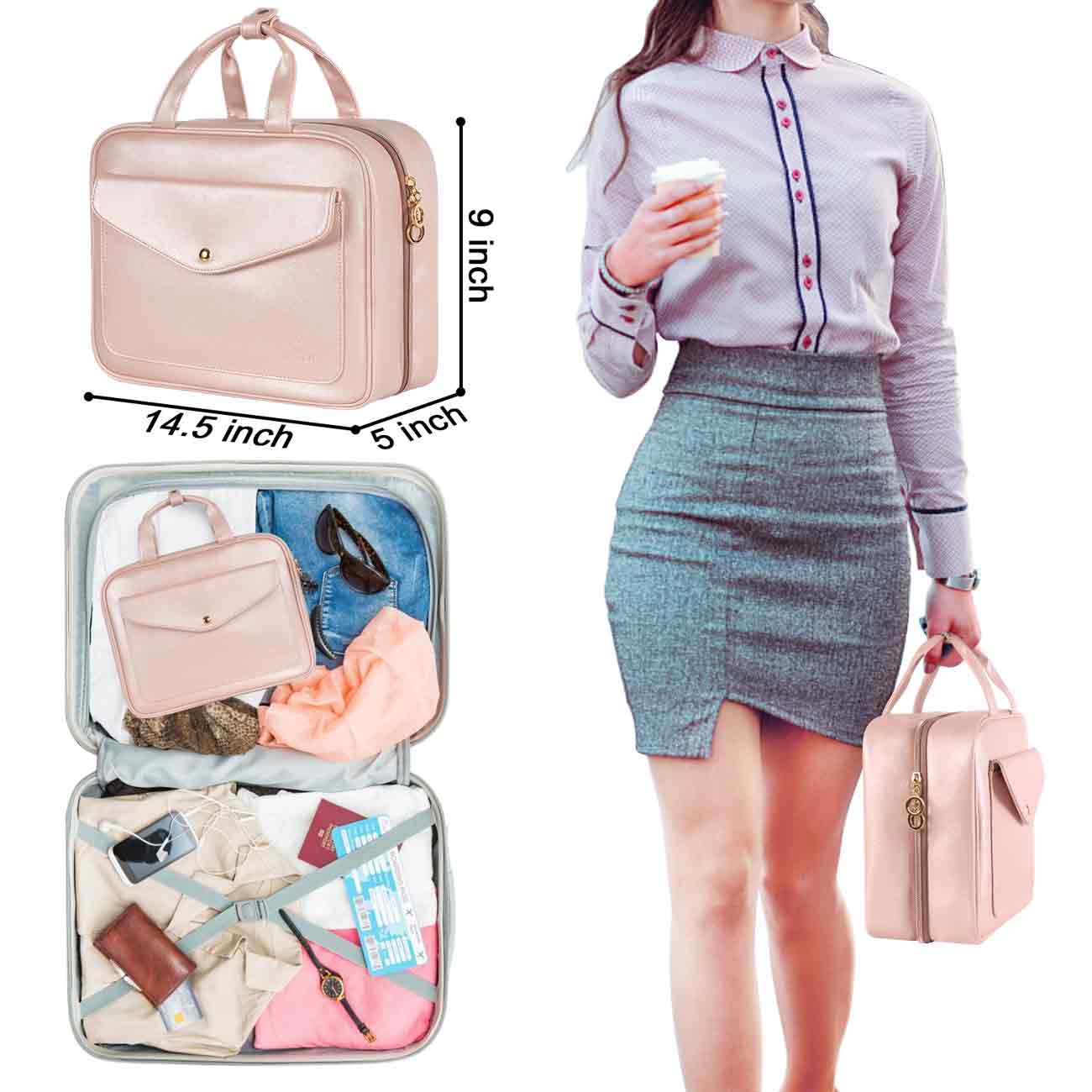 Pink/Blue Checkered Makeup Bag Travel Toiletries Organizer Case for Women,  Girls 