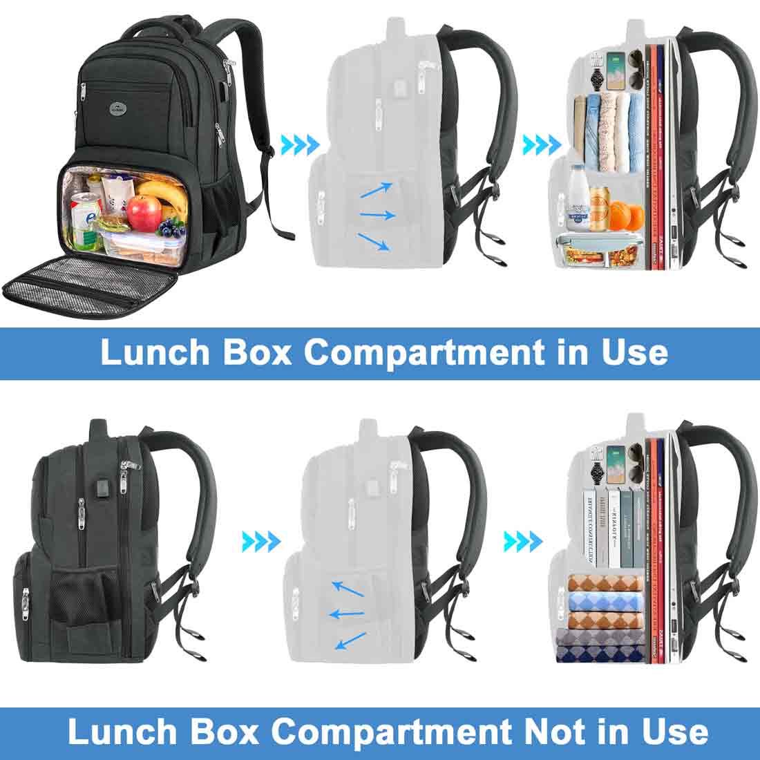 MATEIN Mochila de almuerzo para hombres, 17 pulgadas con aislamiento  térmico, mochila de almuerzo con puerto de carga USB, resistente al agua,  mochila