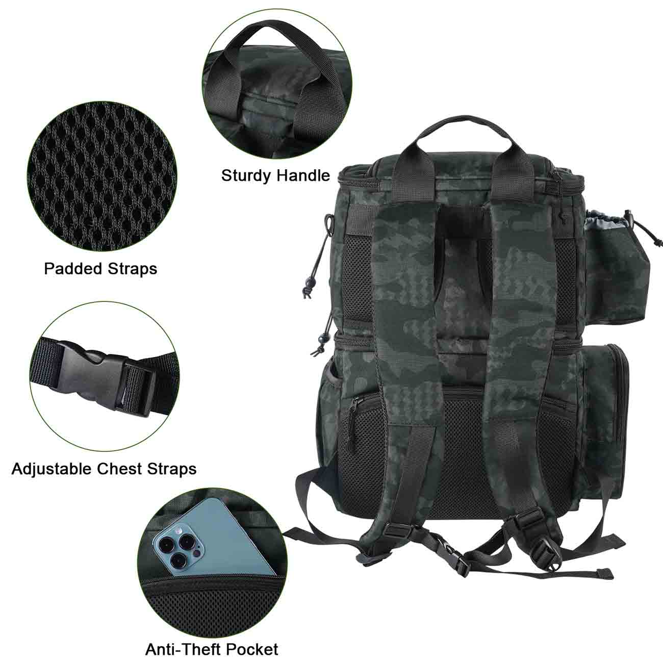ArmyGreen)Fishing Rod Backpack Fishing Tackle Bag Large Capacity Widen