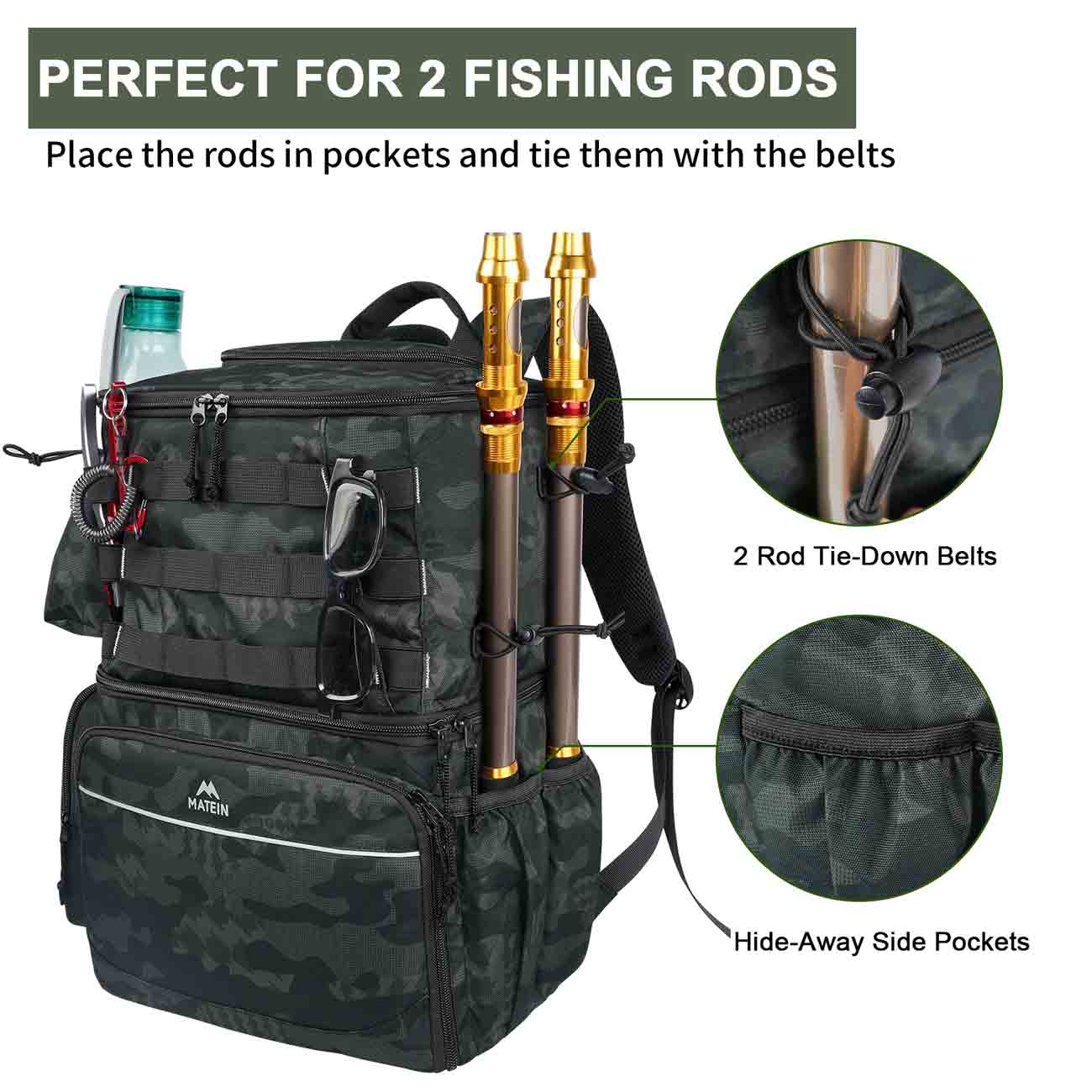 Bassdash Fishing Tackle Backpack Water Resistant Lightweight Tactical Bag Soft Tackle Box with Rod Holder and Protective Rain Cover