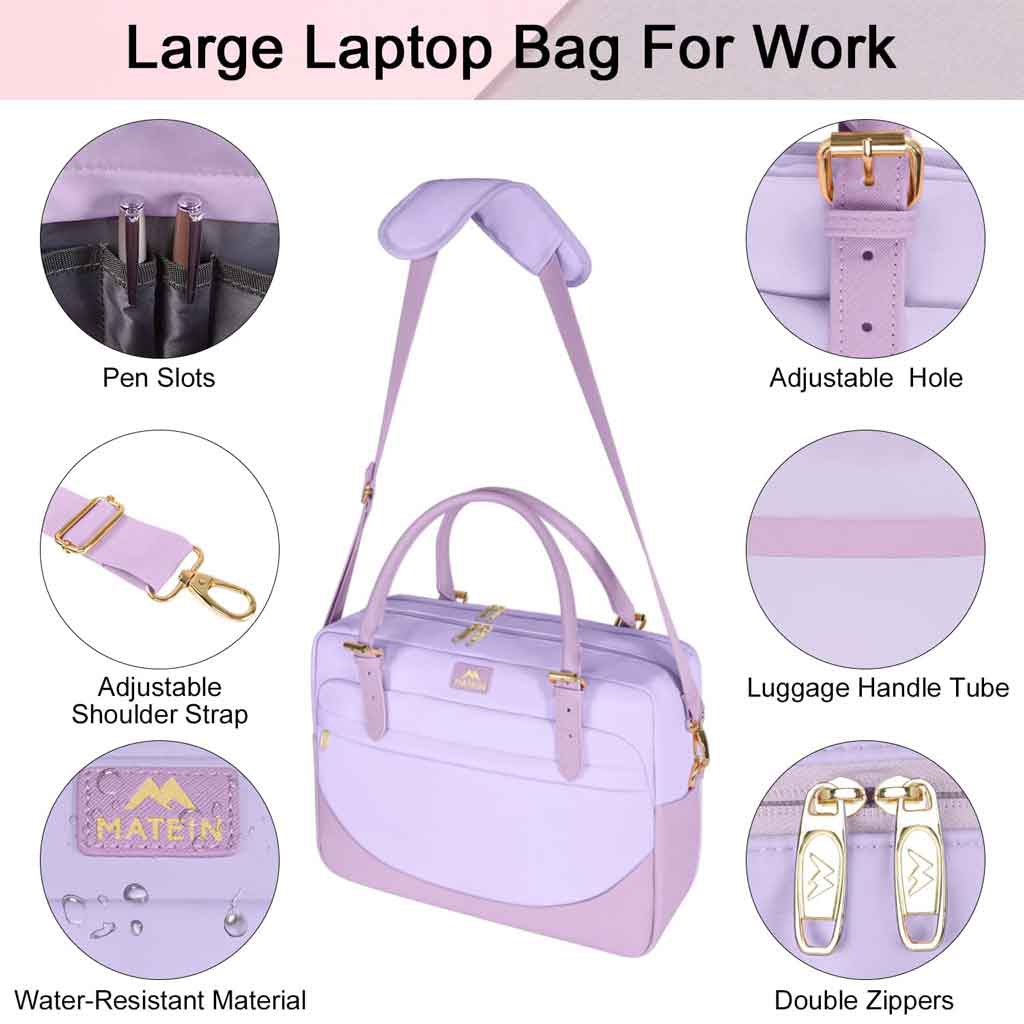 Matein Black Tote Bag for Women Lavender Purple / 15.6