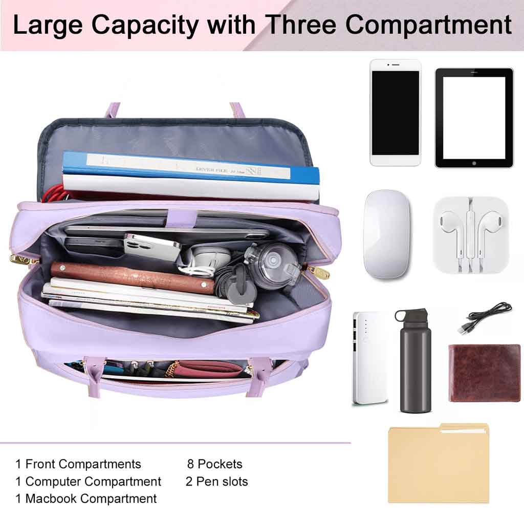 Matein 15.6" Laptop Bag Cute Pink/Black & White Striped Padded  RFID Bow Lightwei